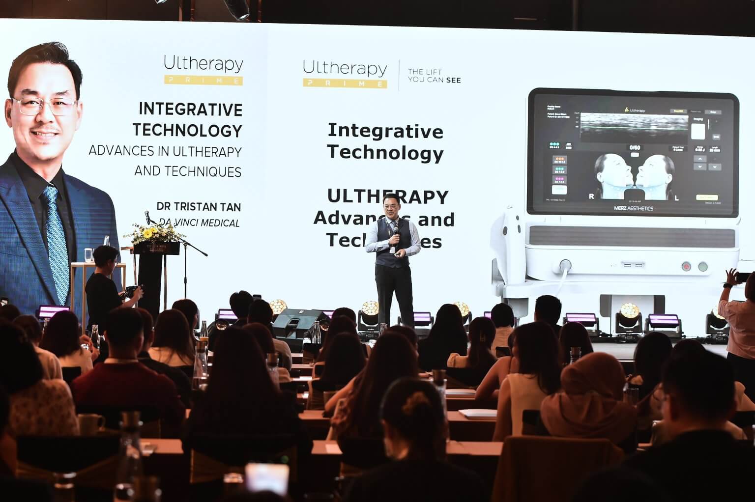 Dr. Tristan presenting expert insights on Ultherapy Prime and non-surgical facelift treatments.