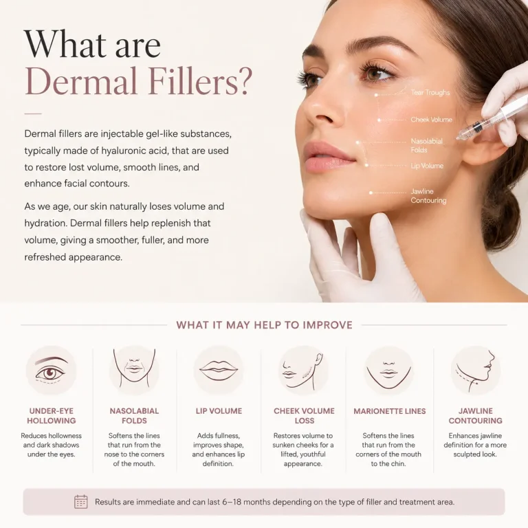 This image explains what are dermal fillers and the area of concern that Dermal filler fixes
