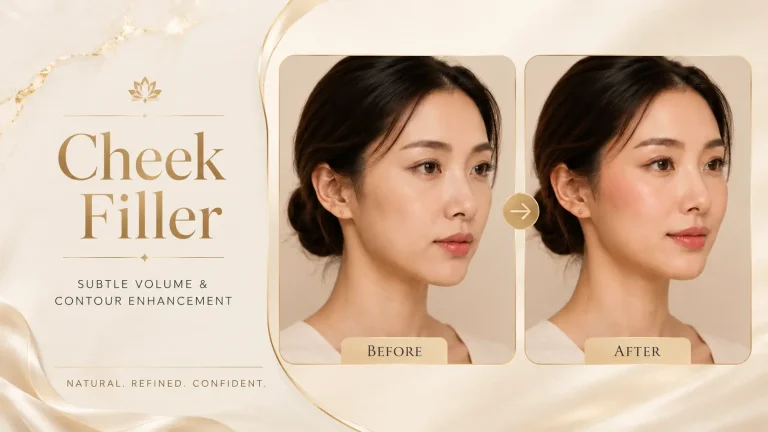 Before-and-after cheek filler treatment by Da Vinci Clinic Malaysia showing subtle cheek volume restoration and facial contour enhancement.