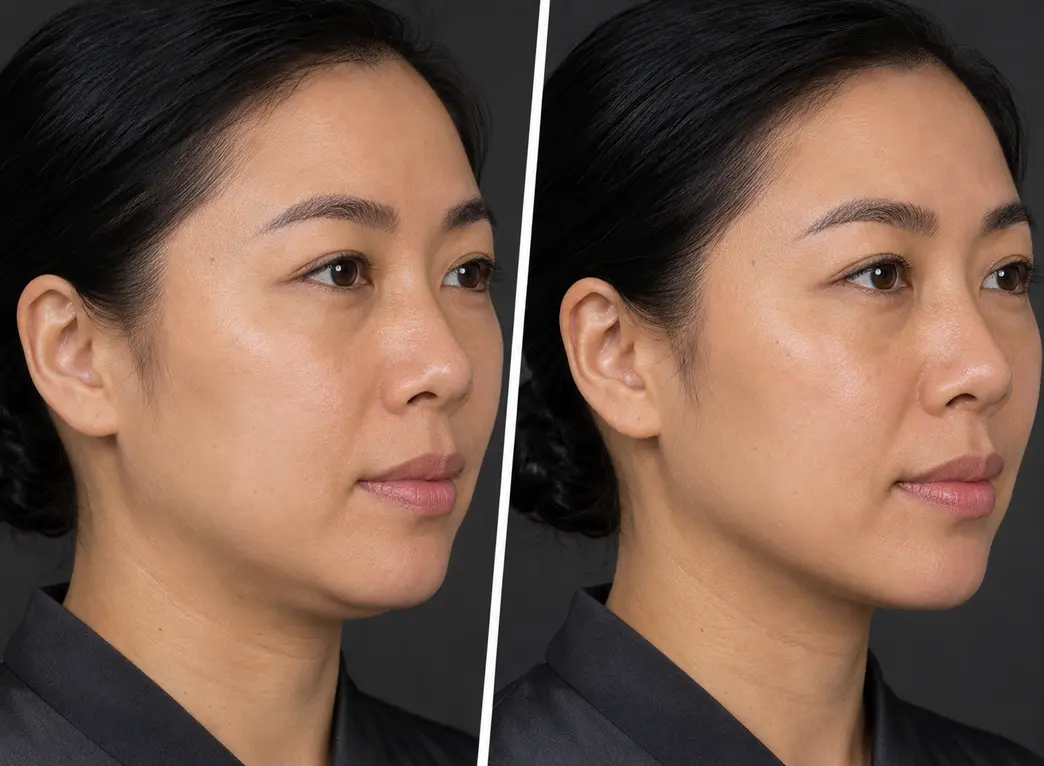 Facial contour — defined cheek / jawline