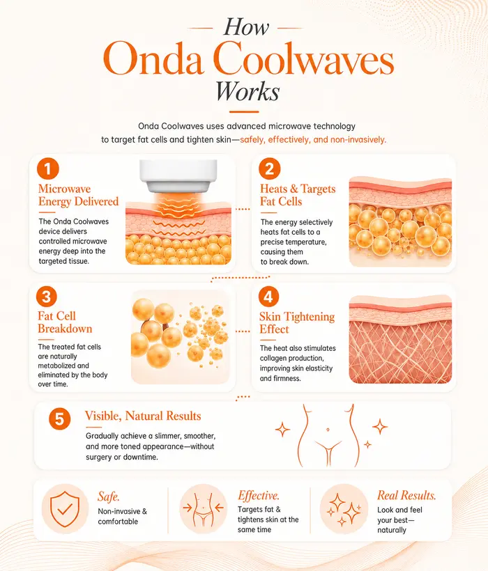 How Onda Pro Coolwaves works — microwave energy, fat-cell breakdown, skin tightening