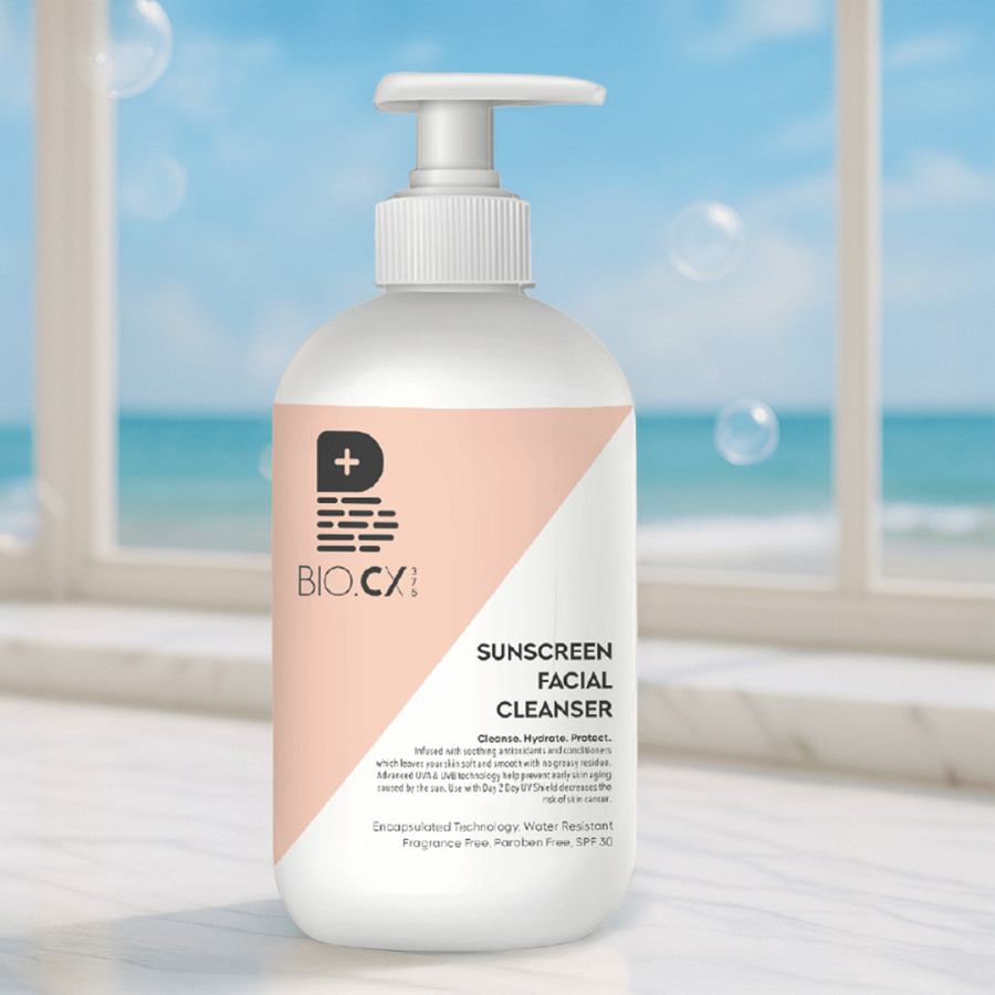 Bio.CX375 Sunscreen Facial Cleanser. Cleanse, hydrate and protect your skin at once. Fragrance free and formulated with soothing antioxidants and conditioner with no greasy residue, hence it will leave your skin so and smooth. You can also use it with BIO.CX375 Day 2 Day UV Shield to give extra protection to your skin and prevent skin cancer.